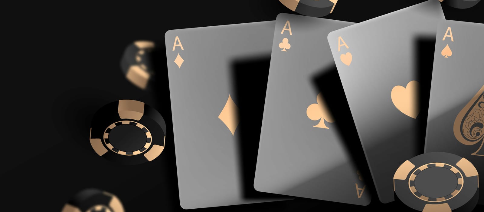 Black and gold playing card aces with poker chips